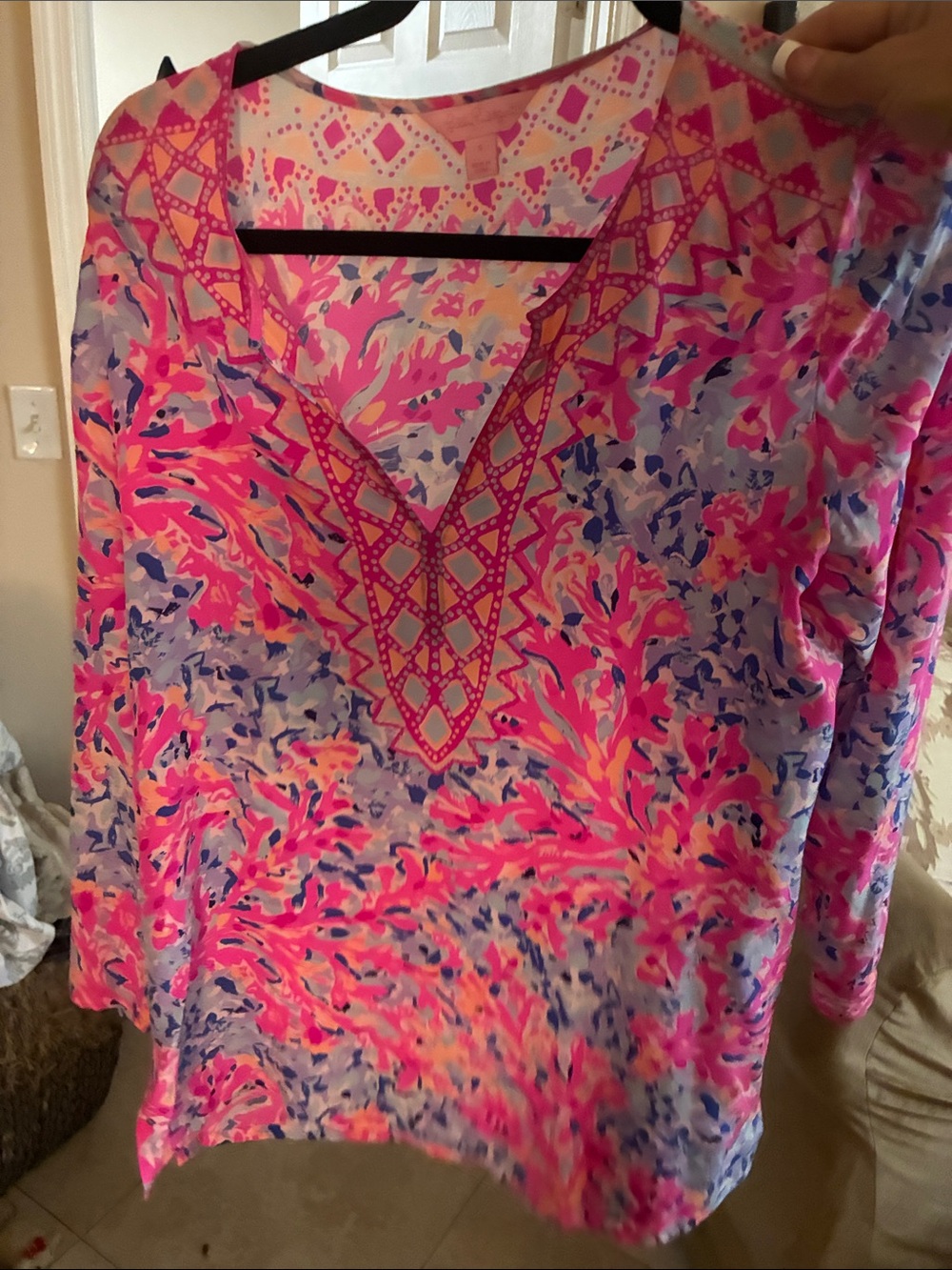 Lilly Pulitzer Pink & Lavender V-Neck Floral Tunic